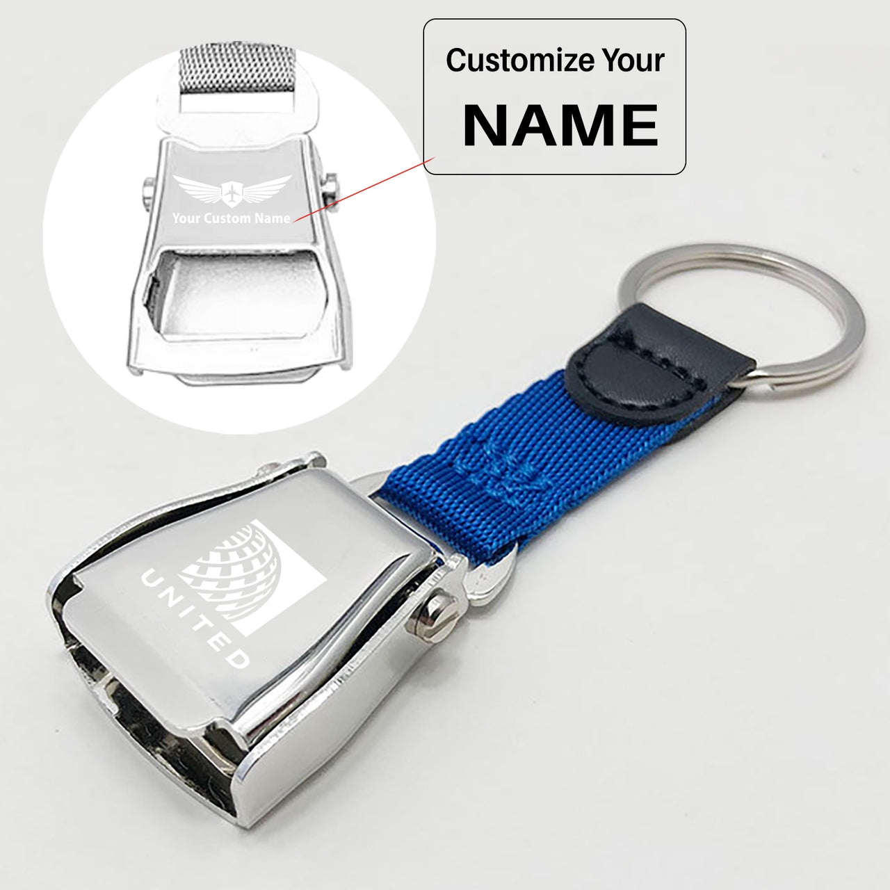 United Airlines Designed Airplane Seat Belt Key Chains