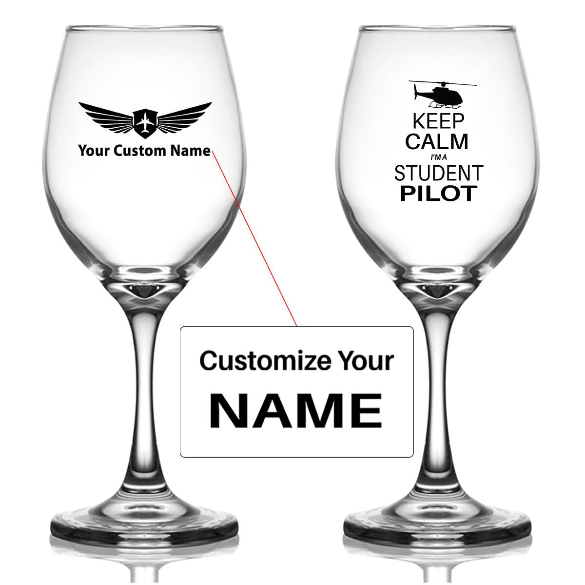 Student Pilot (Helicopter) Designed Wine Glasses