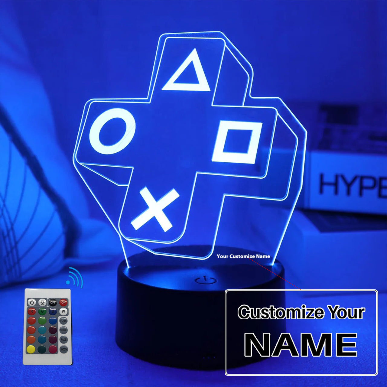 3D Gaming Cross Button Designed Night Lamp
