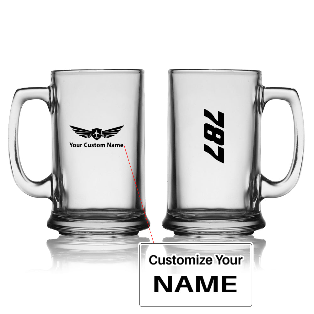 Boeing 787 Text Designed Beer Glass with Holder