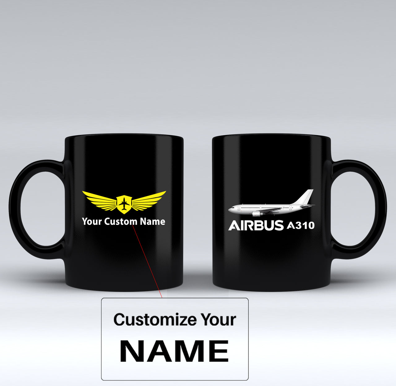 The Airbus A310 Designed Black Mugs