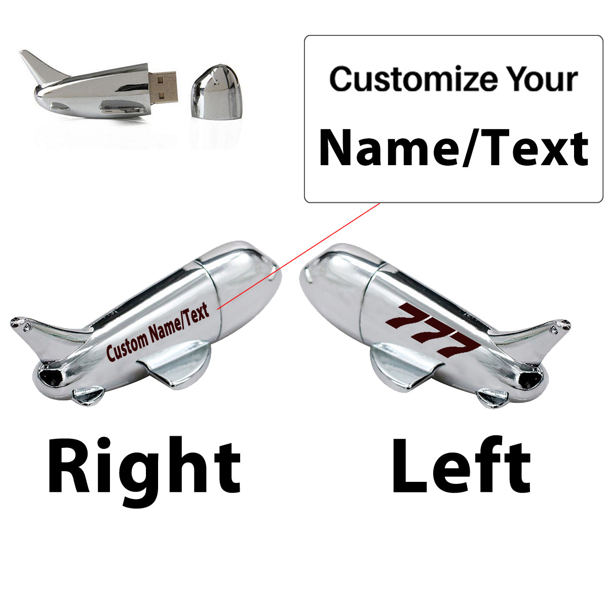 777 Flat Text Designed Airplane Shape USB Drives