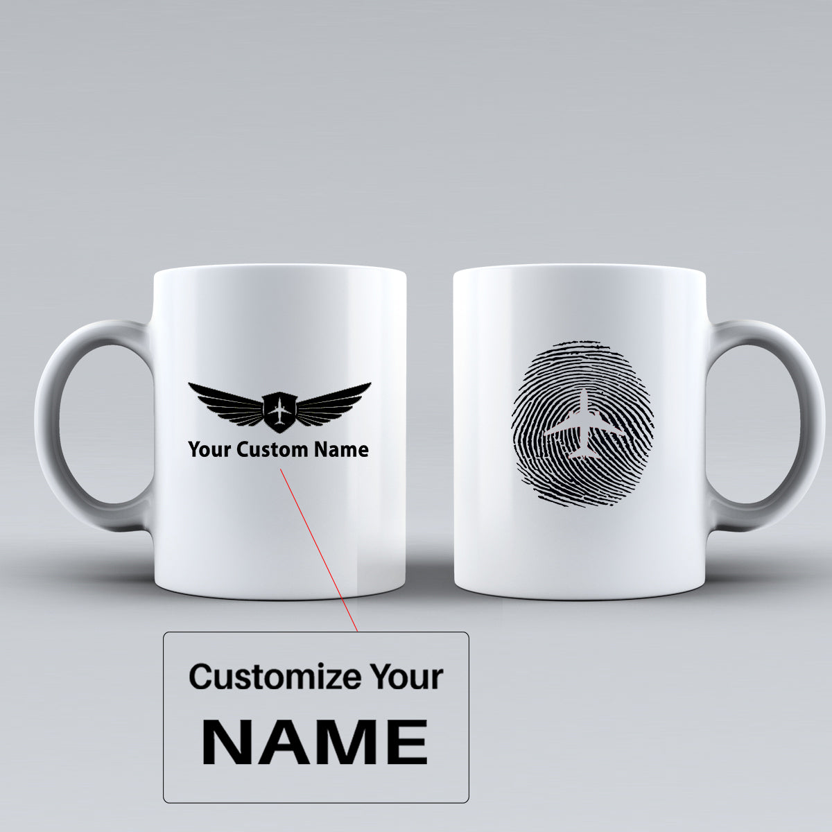 Aviation Finger Print Designed Ceramic White Mugs