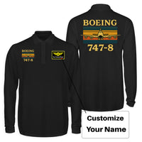 Thumbnail for Retro Boeign 747-8 Designed Long Sleeve Polo T-Shirts (Double-Side)