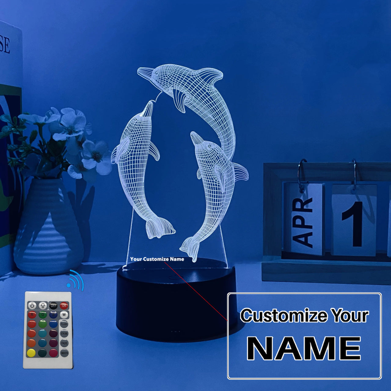 3D Three Dolphins Designed Night Lamp