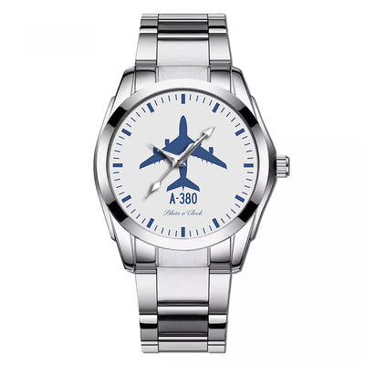 Airbus A380 aviation watch with stainless steel band, stainless steel body with engraved detail.