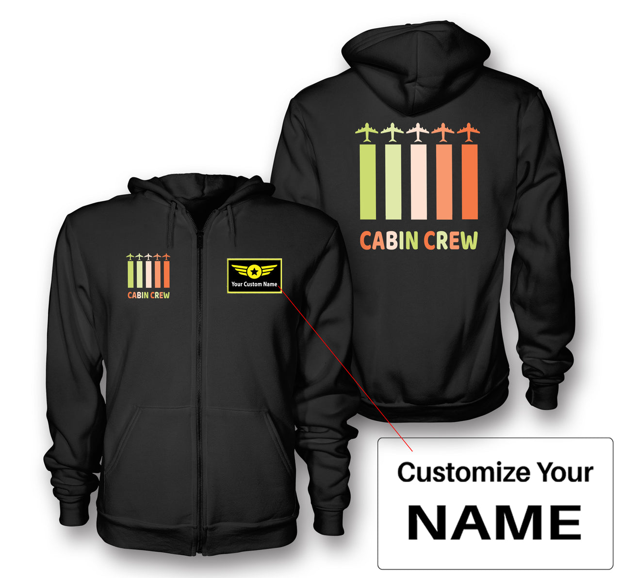 Colourful Cabin Crew Designed Zipped Hoodies