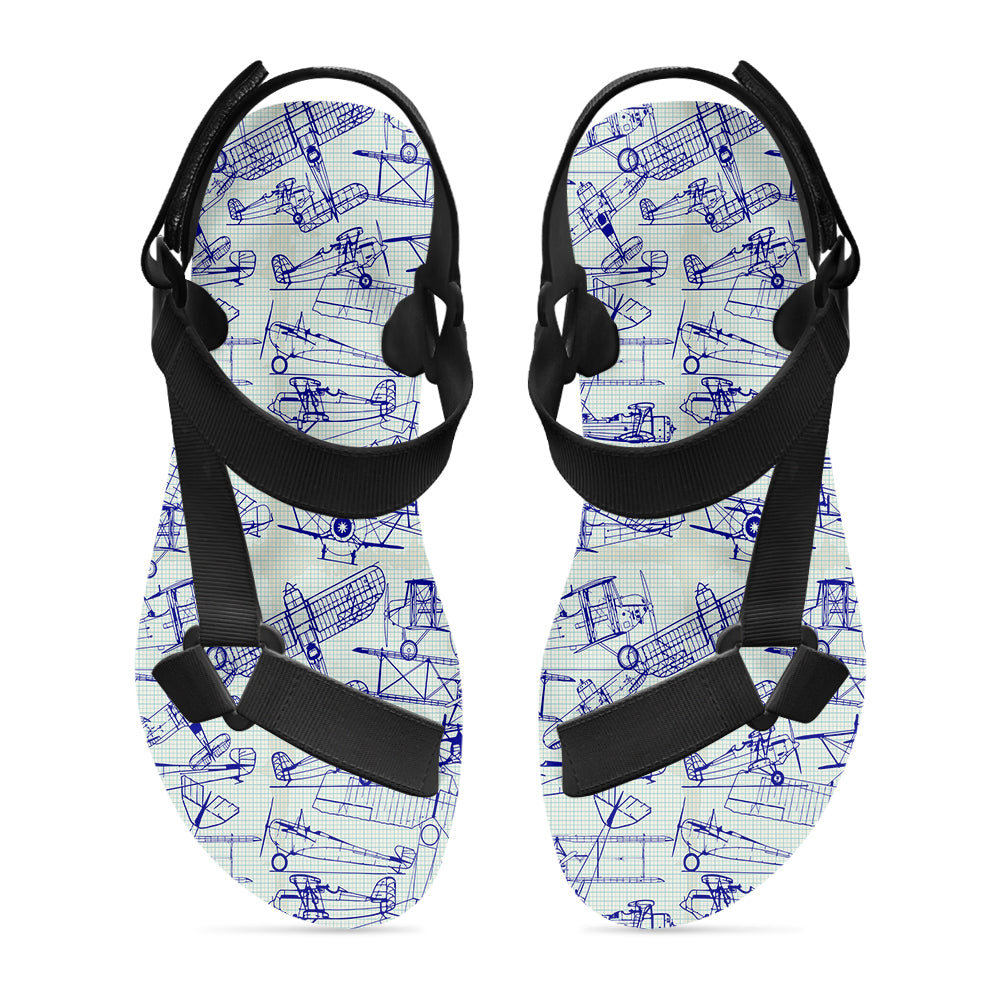 Amazing Drawings of Old Aircrafts Designed Open Toe Sandals (Slippers)
