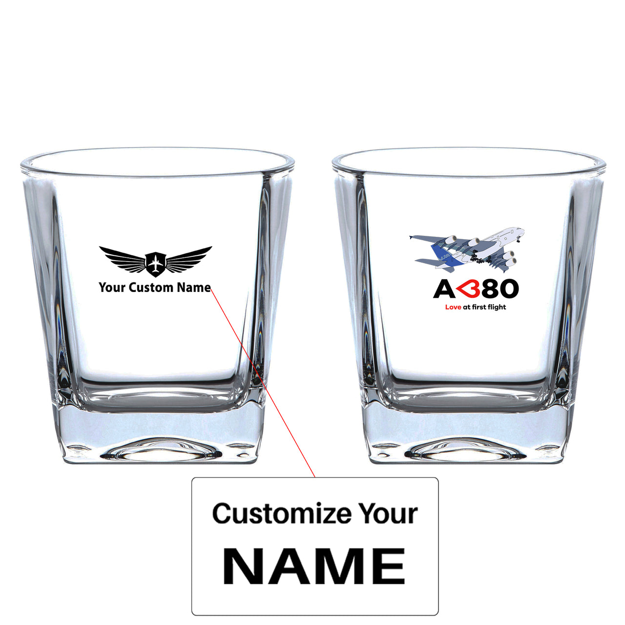 Airbus A380 Love at first flight Designed Whiskey Glass