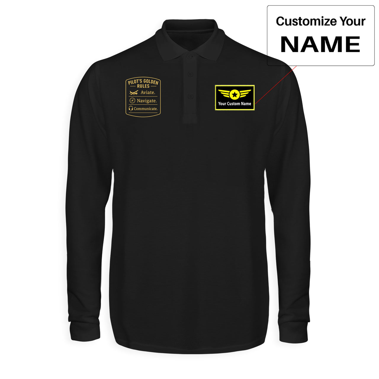 Pilot's Golden Rules Designed Long Sleeve Polo T-Shirts