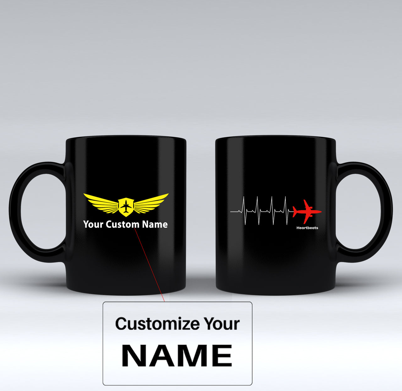 Aviation Heartbeats Designed Black Mugs