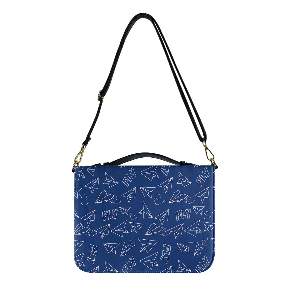 Paper Airplane & Fly (Blue) 2 Designed PU Accessories Bags Strap Style
