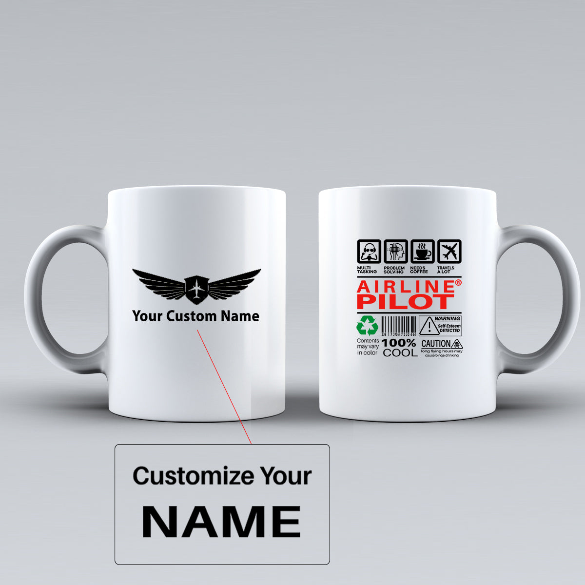 Airline Pilot Label Designed Ceramic White Mugs