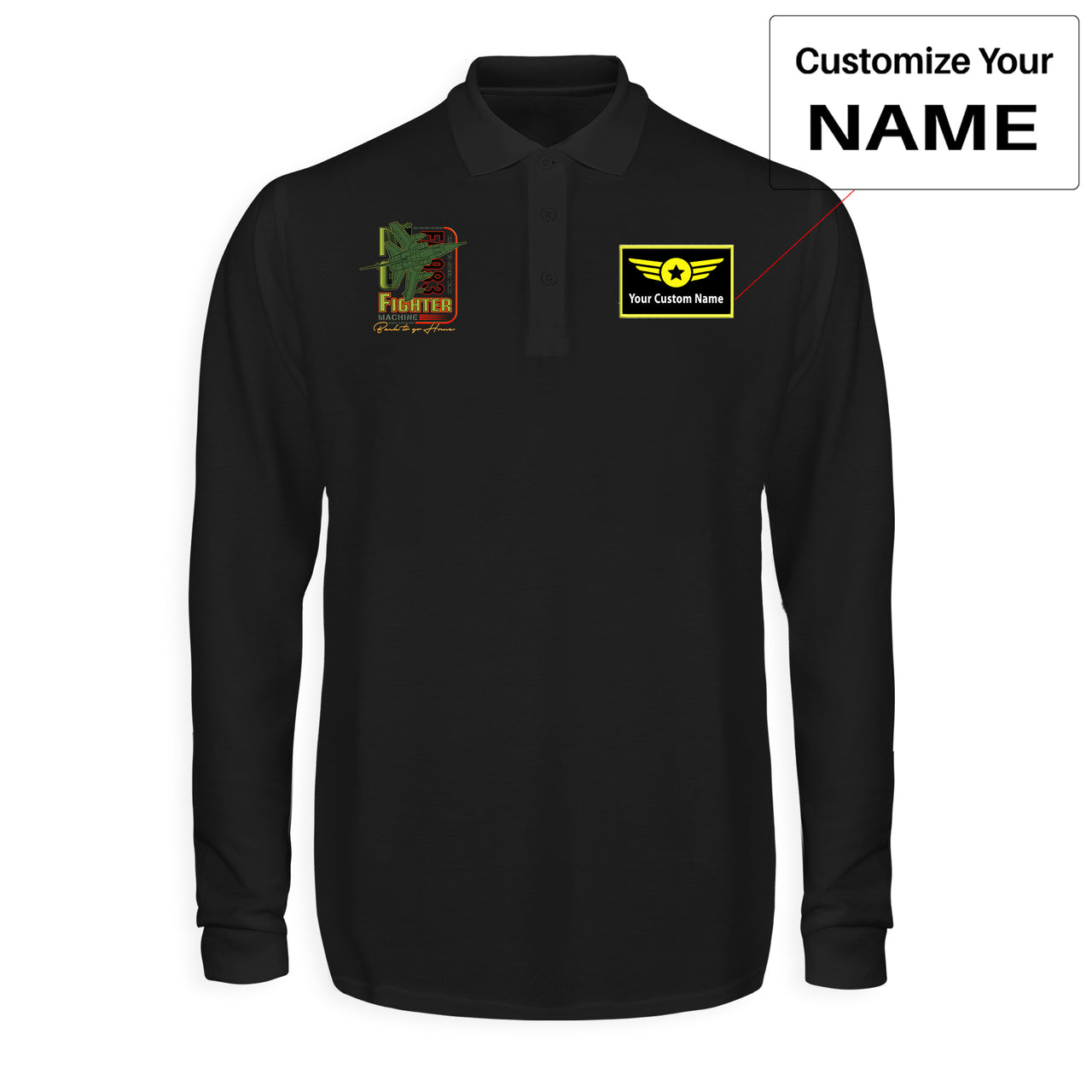 Fighter Machine Designed Long Sleeve Polo T-Shirts