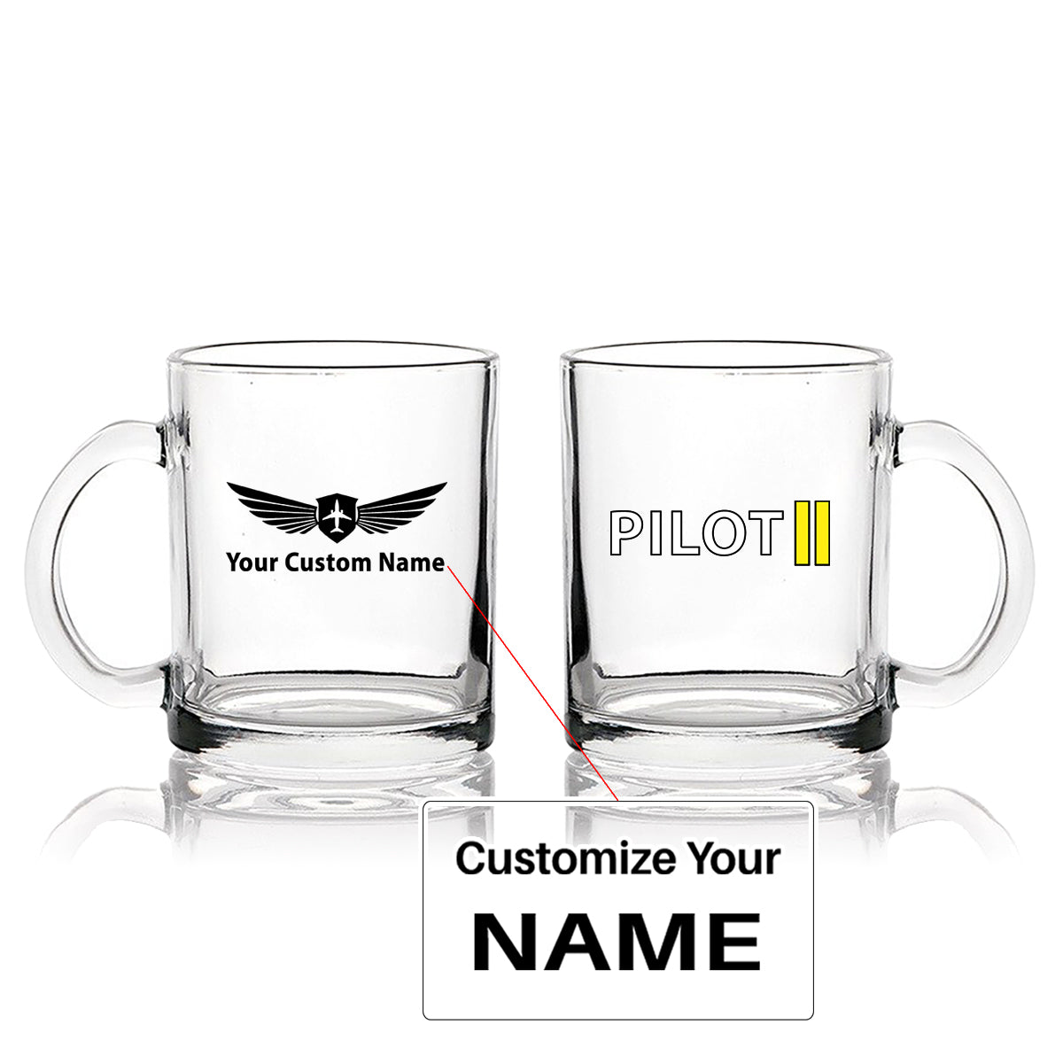 Pilot & Stripes (2 Lines) Designed Coffee & Tea Glasses