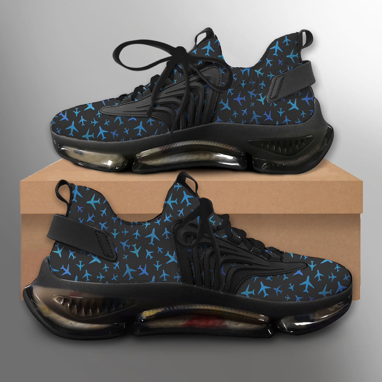 Many Airplanes Black Designed Fashion Running Shoes