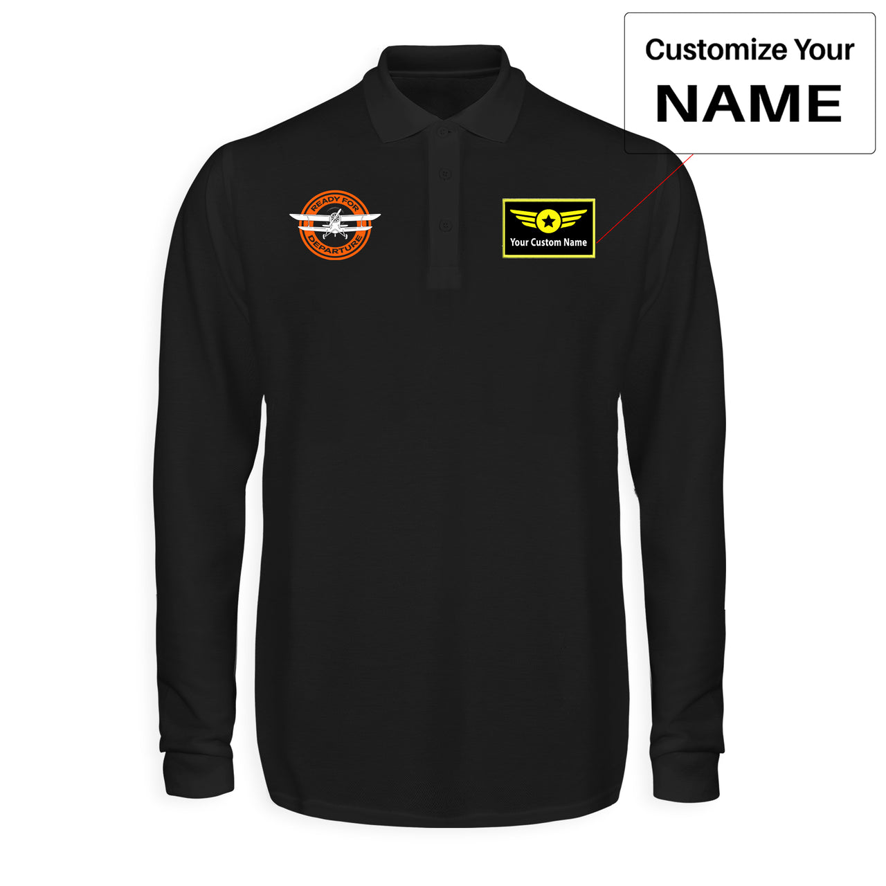 Ready for Departure Designed Long Sleeve Polo T-Shirts