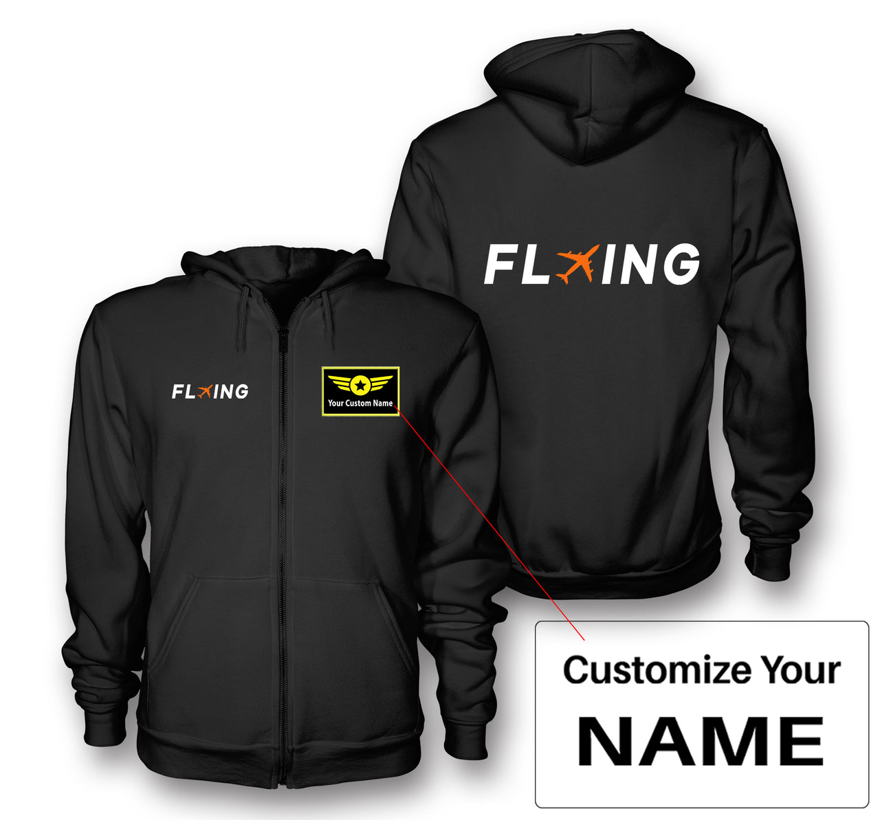 Flying Designed Zipped Hoodies