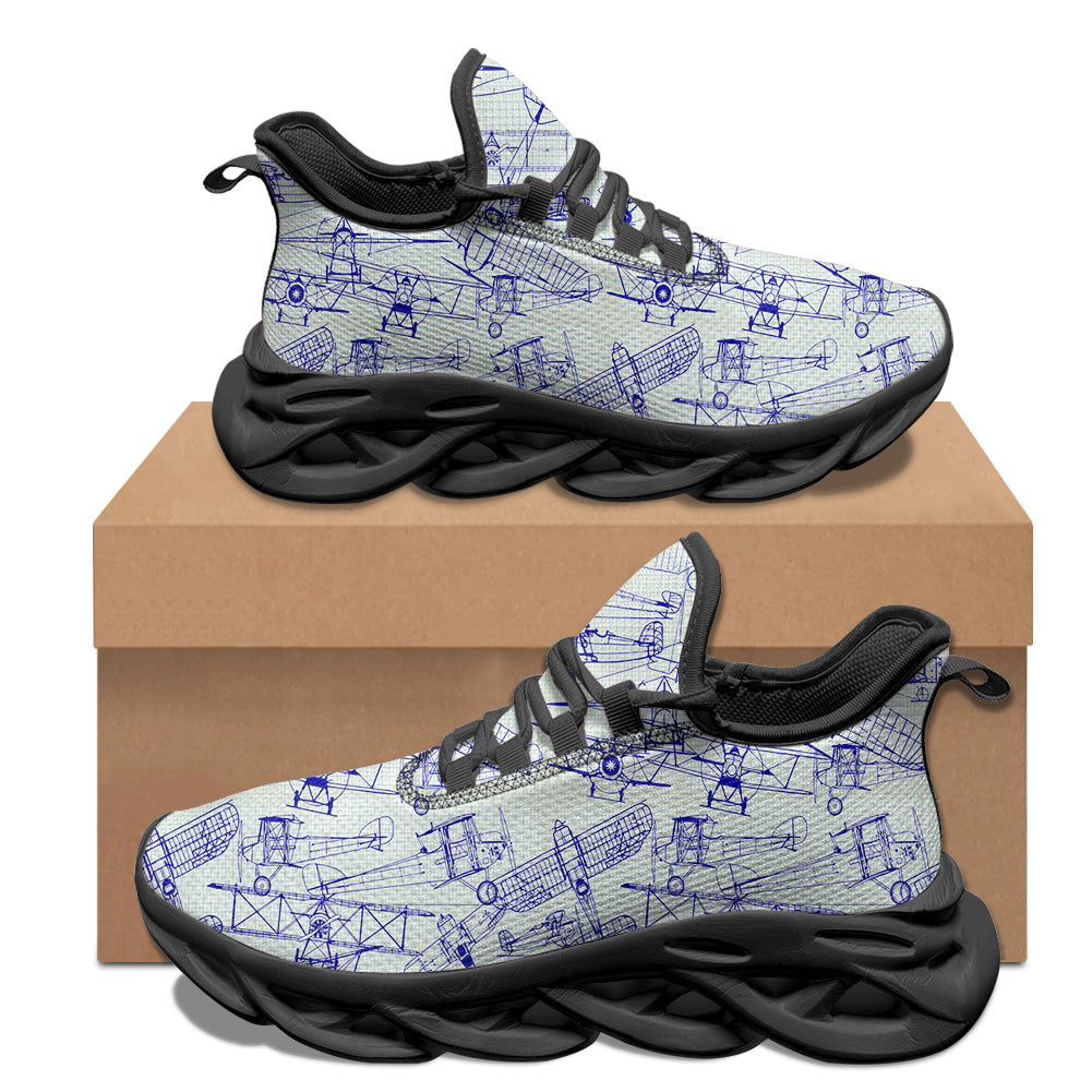 Amazing Drawings of Old Aircrafts Designed Sports Running Jogging Shoes