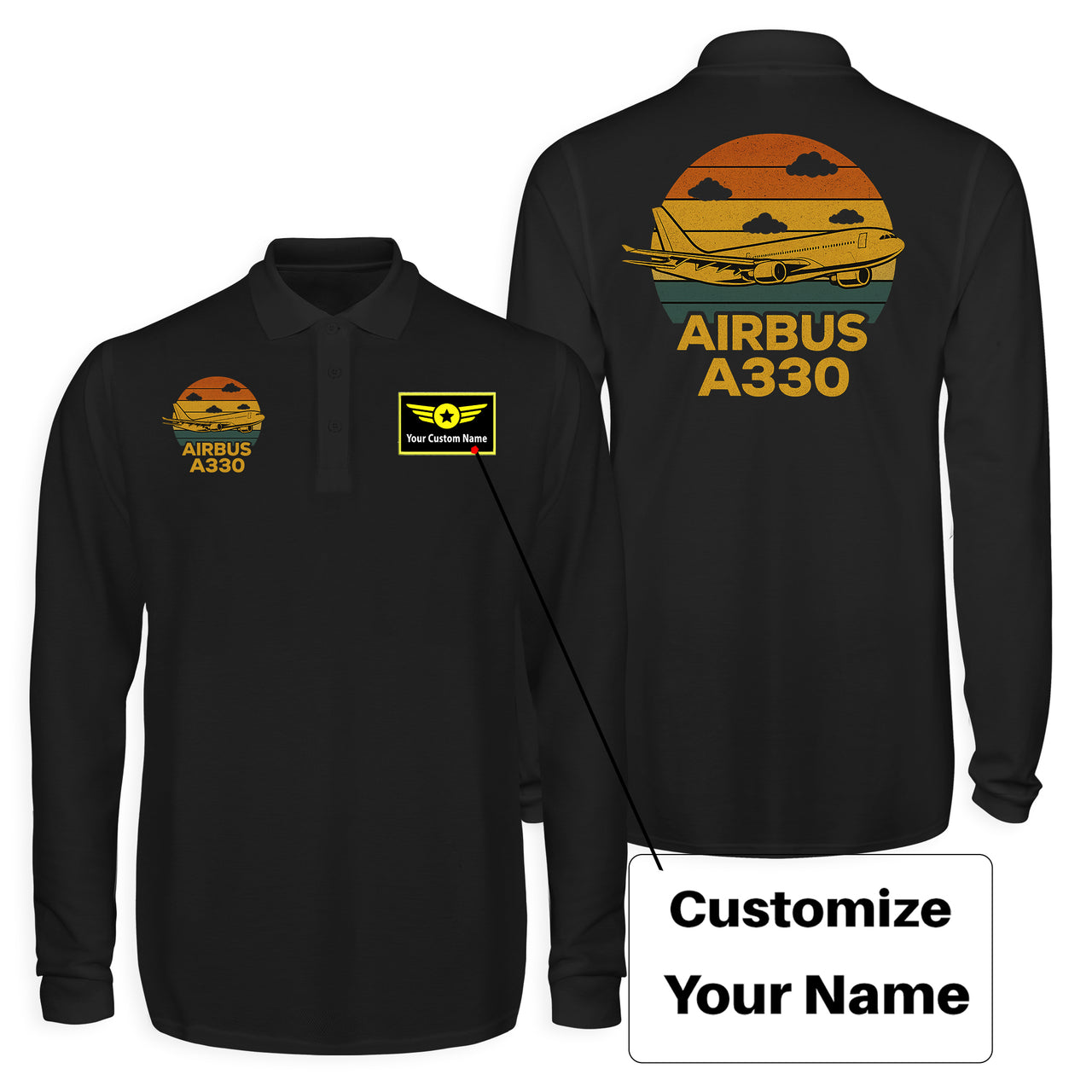 Retro Airbus A330 Designed Long Sleeve Polo T-Shirts (Double-Side)