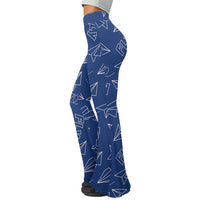 Thumbnail for Paper Airplane & Fly (Blue) Designed Women Yoga Flared Pants