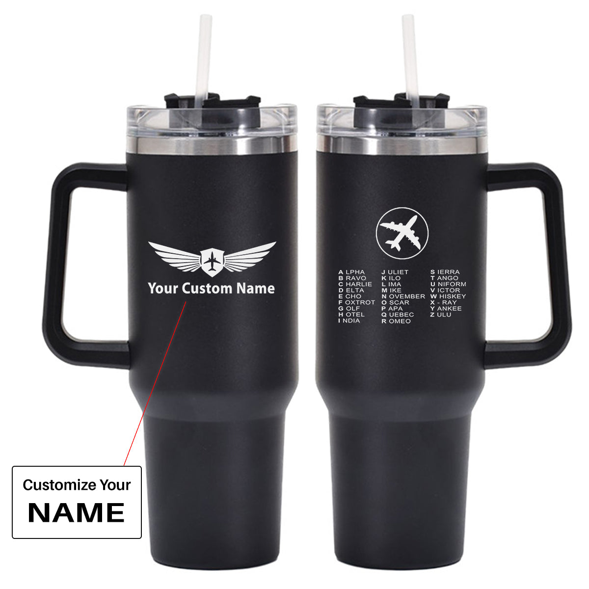 Aviation Alphabet 2 Designed 40oz Stainless Steel Car Mug With Holder