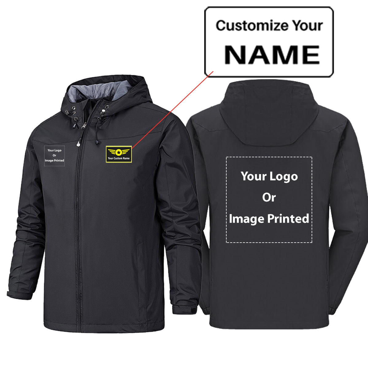 Copy of Custom Name & 2 LOGOS Rain Jackets & Windbreakers
