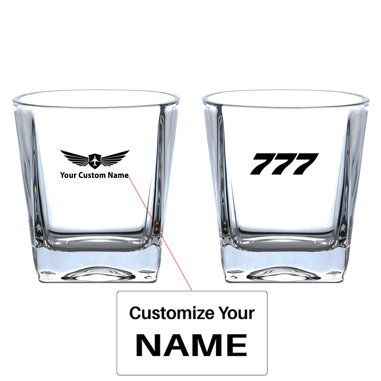 777 Flat Text Designed Whiskey Glass