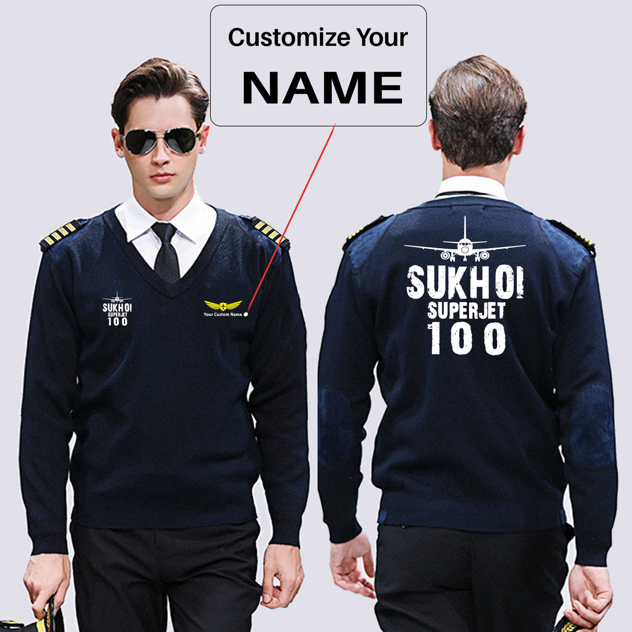 Sukhoi Superjet 100 & Plane Designed Wool Pilot Sweaters