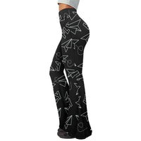 Thumbnail for Paper Airplane & Fly Black 2 Designed Women Yoga Flared Pants