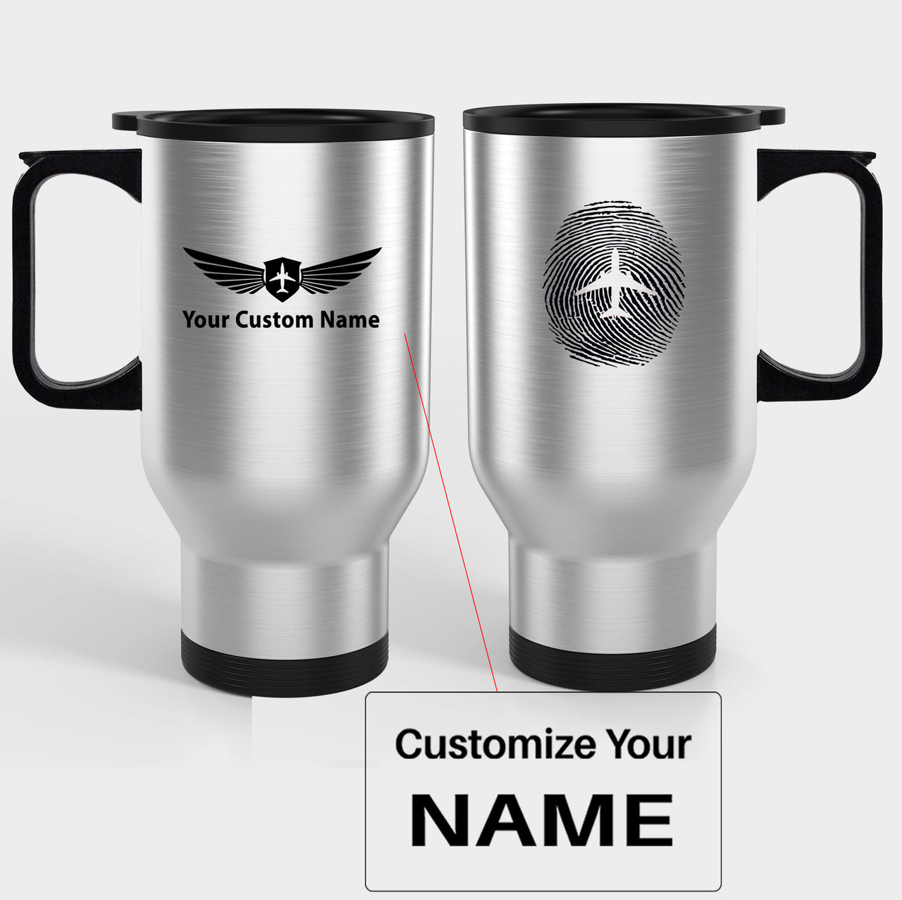 Aviation Finger Print Designed Travel Mugs (With Holder)