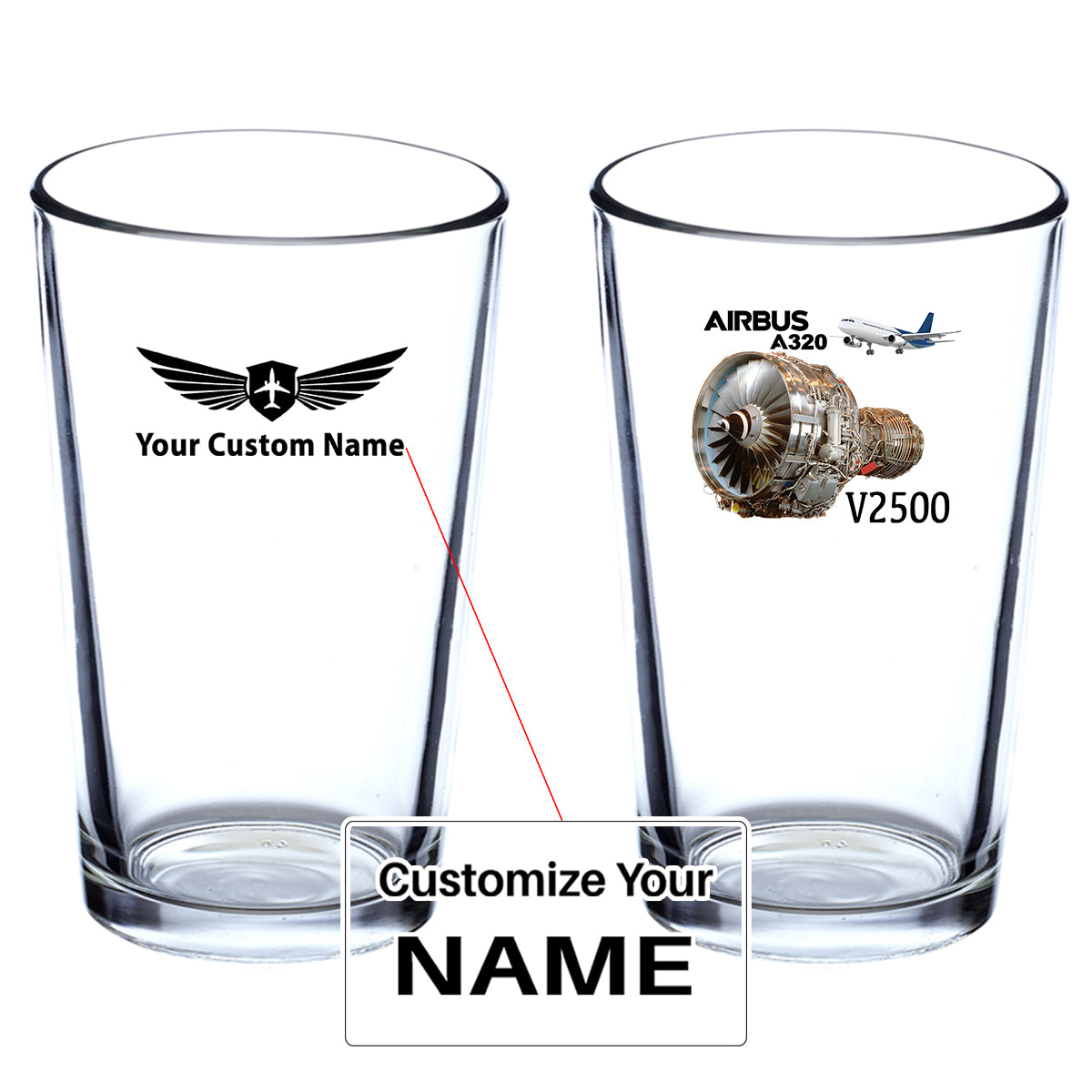 Airbus A320 & V2500 Engine Designed Beer & Water Glasses