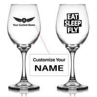 Thumbnail for Eat Sleep Fly Designed Wine Glasses
