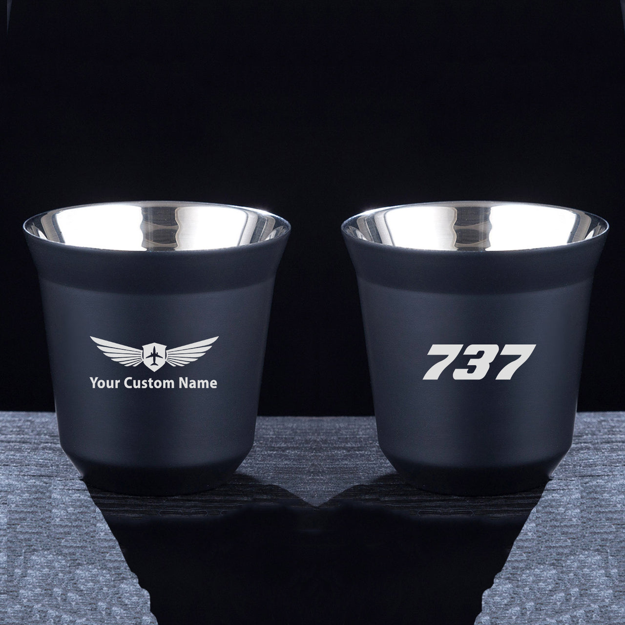 737 Flat Text Designed Double Wall Stainless Steel Coffee Mugs