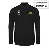 Thumbnail for Boeing 787 Text Designed Long Sleeve Polo T-Shirts