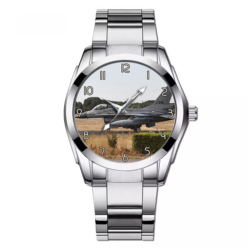 Fighter Jet 16 From Side Designed Stainless Steel Band Watches