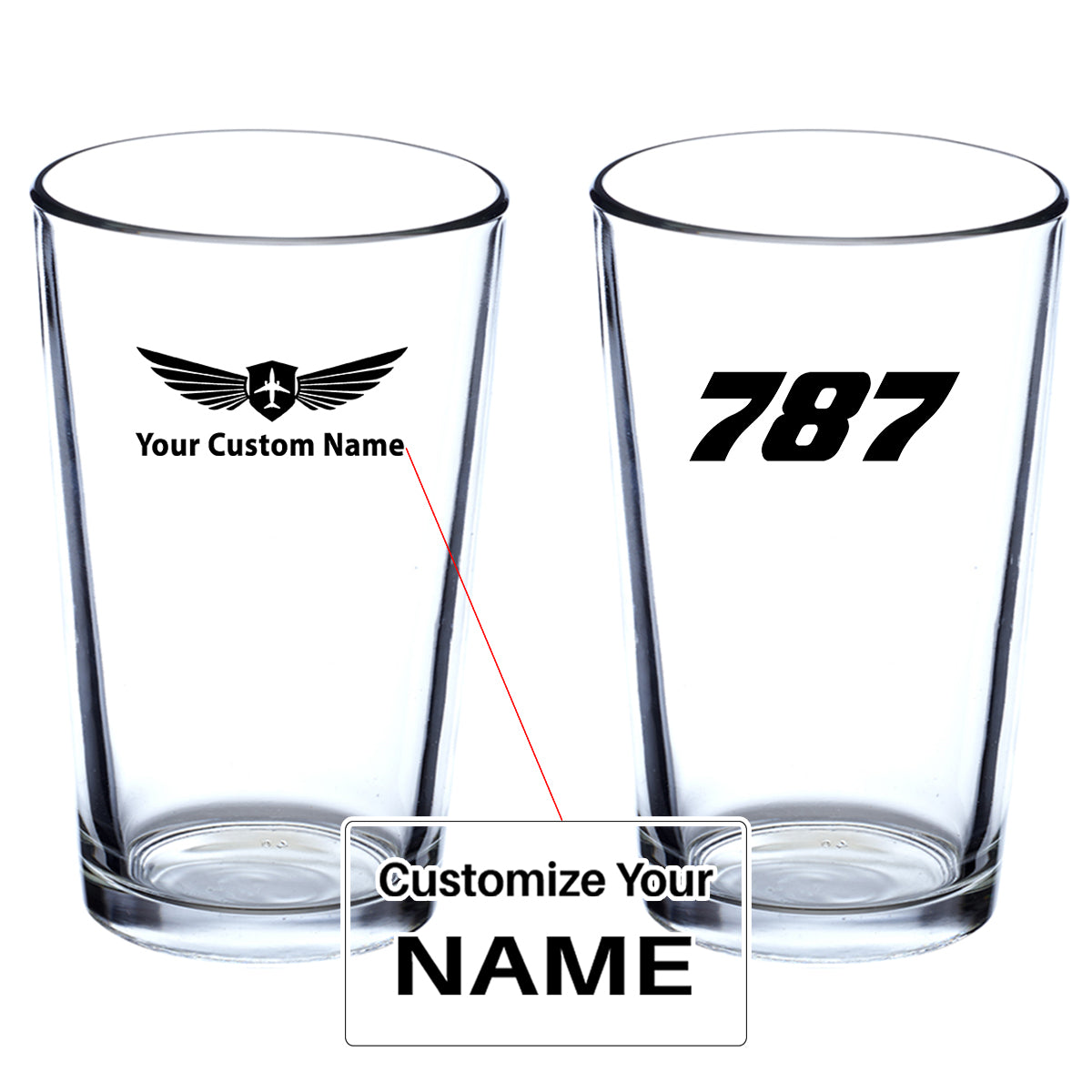 787 Flat Text Designed Beer & Water Glasses