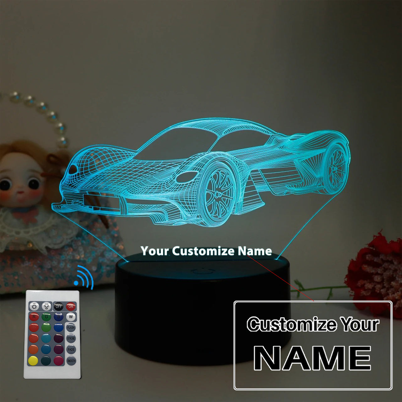 Sports Car Pattern 3D Designed Night Lamp
