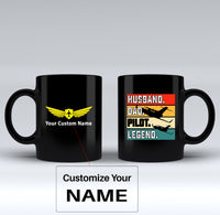 Thumbnail for Husband & Dad & Pilot & Legend Designed Black Mugs