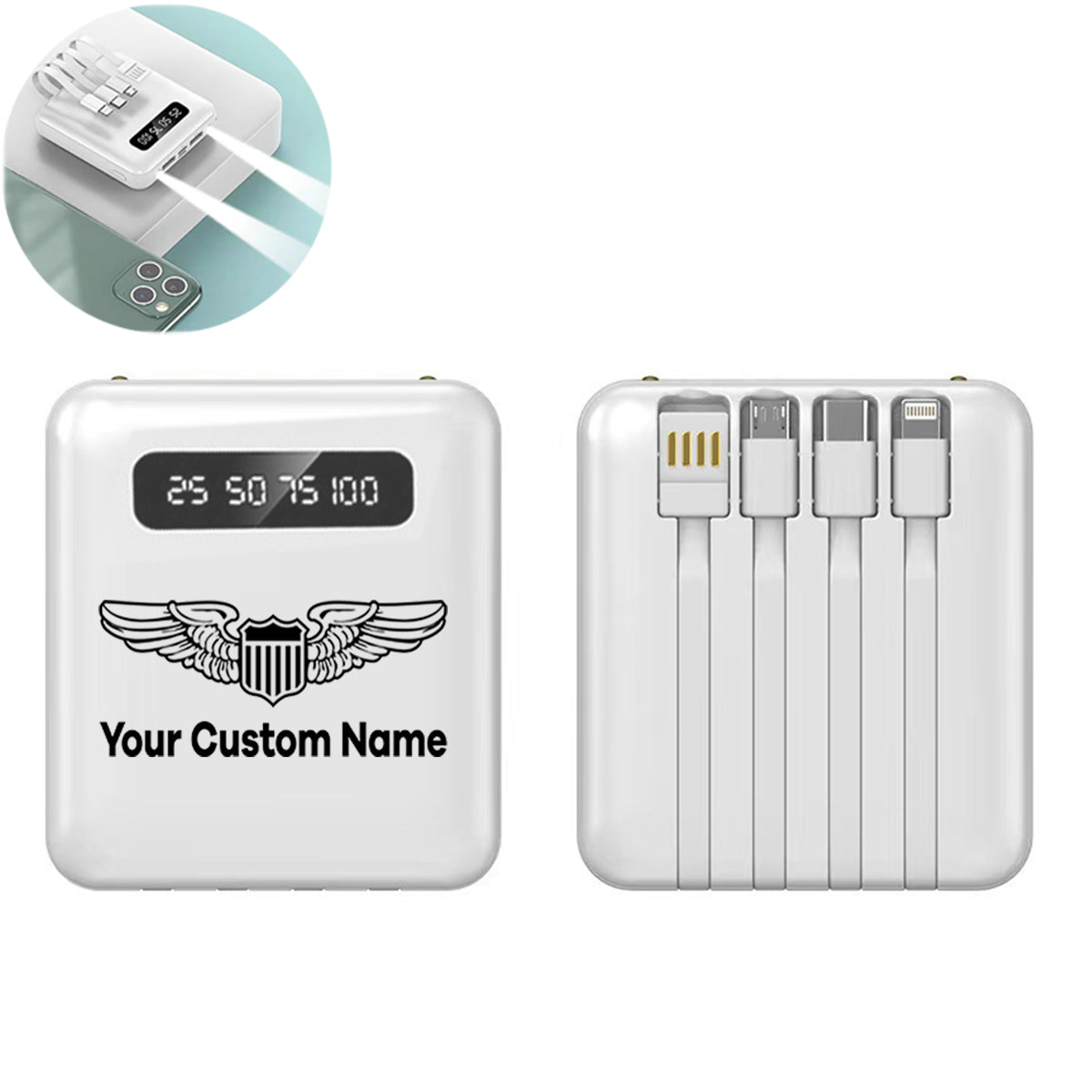 Custom Name (Military Badge) Designed 10000mAh Quick Charge Powerbank