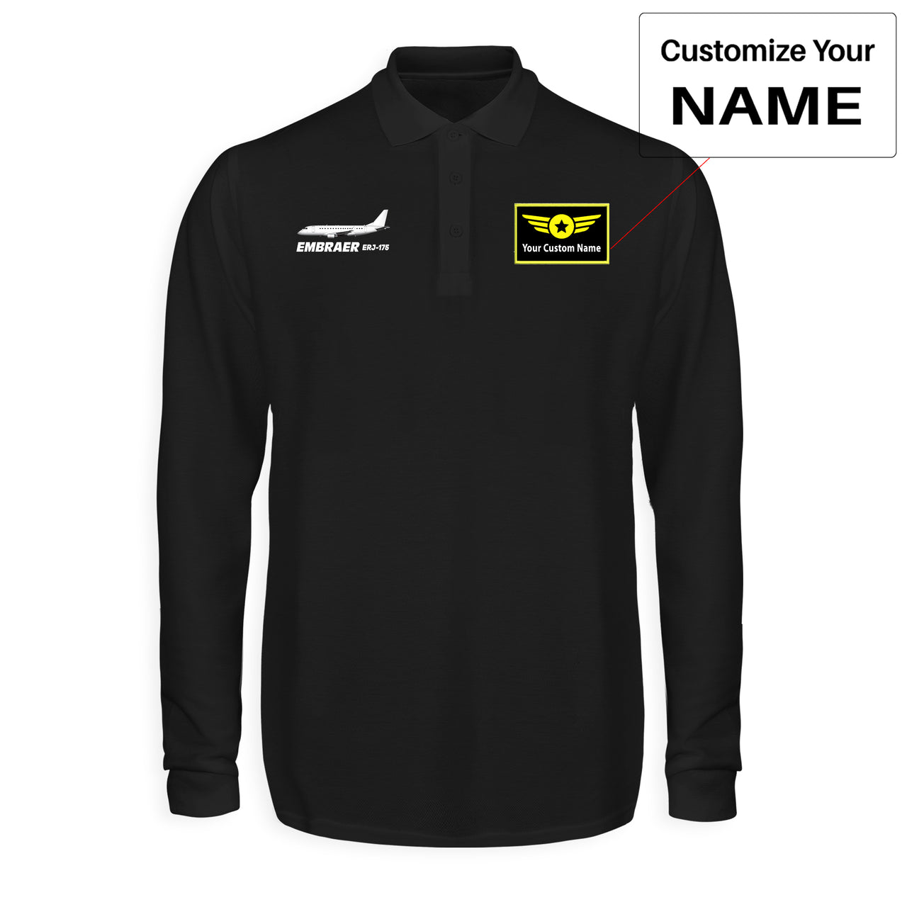 The Embraer ERJ-175 Designed Long Sleeve Polo T-Shirts