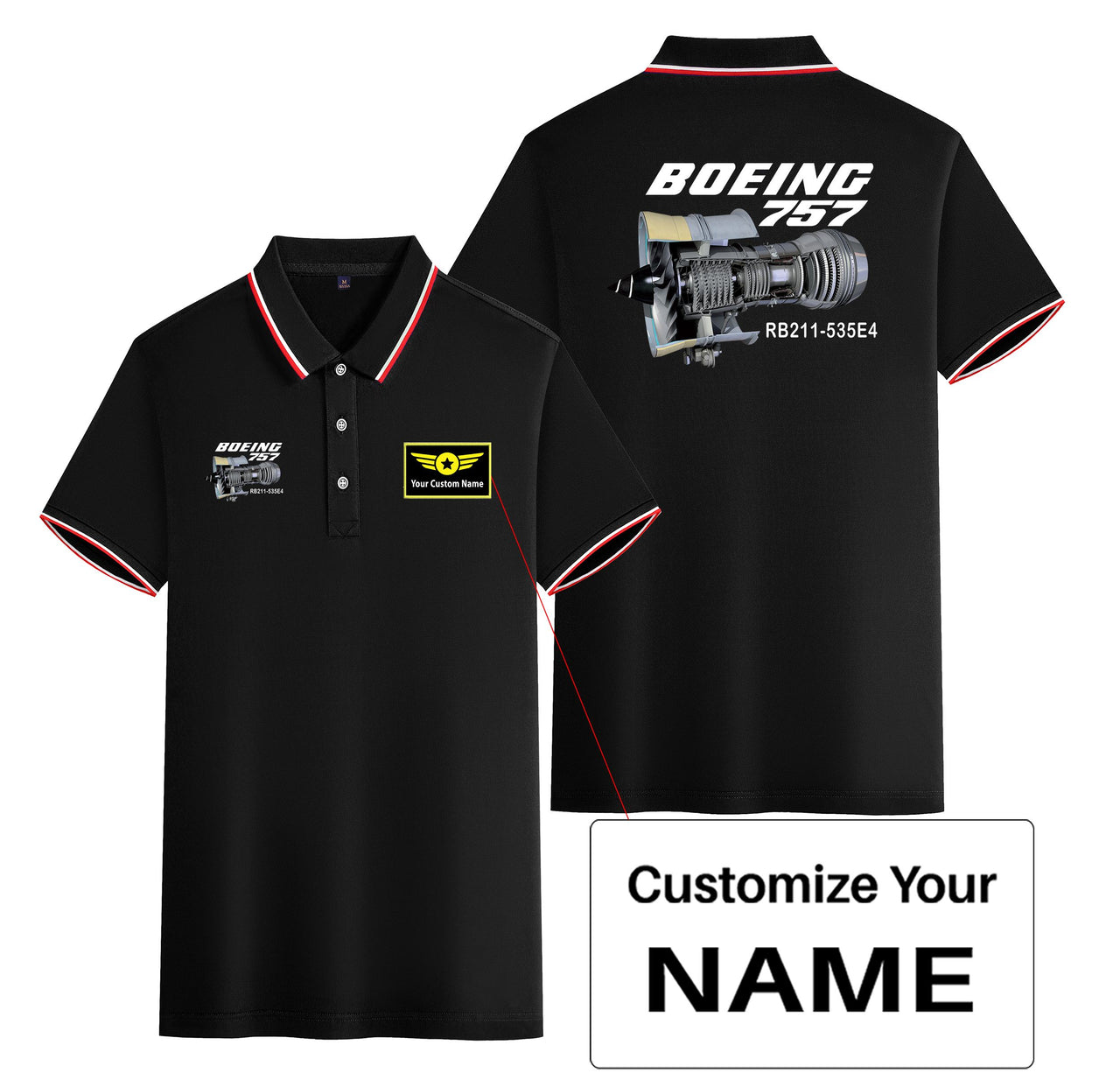 Boeing 757 & Rolls Royce Engine (RB211) Designed Stylish Polo T-Shirts (Double-Side)