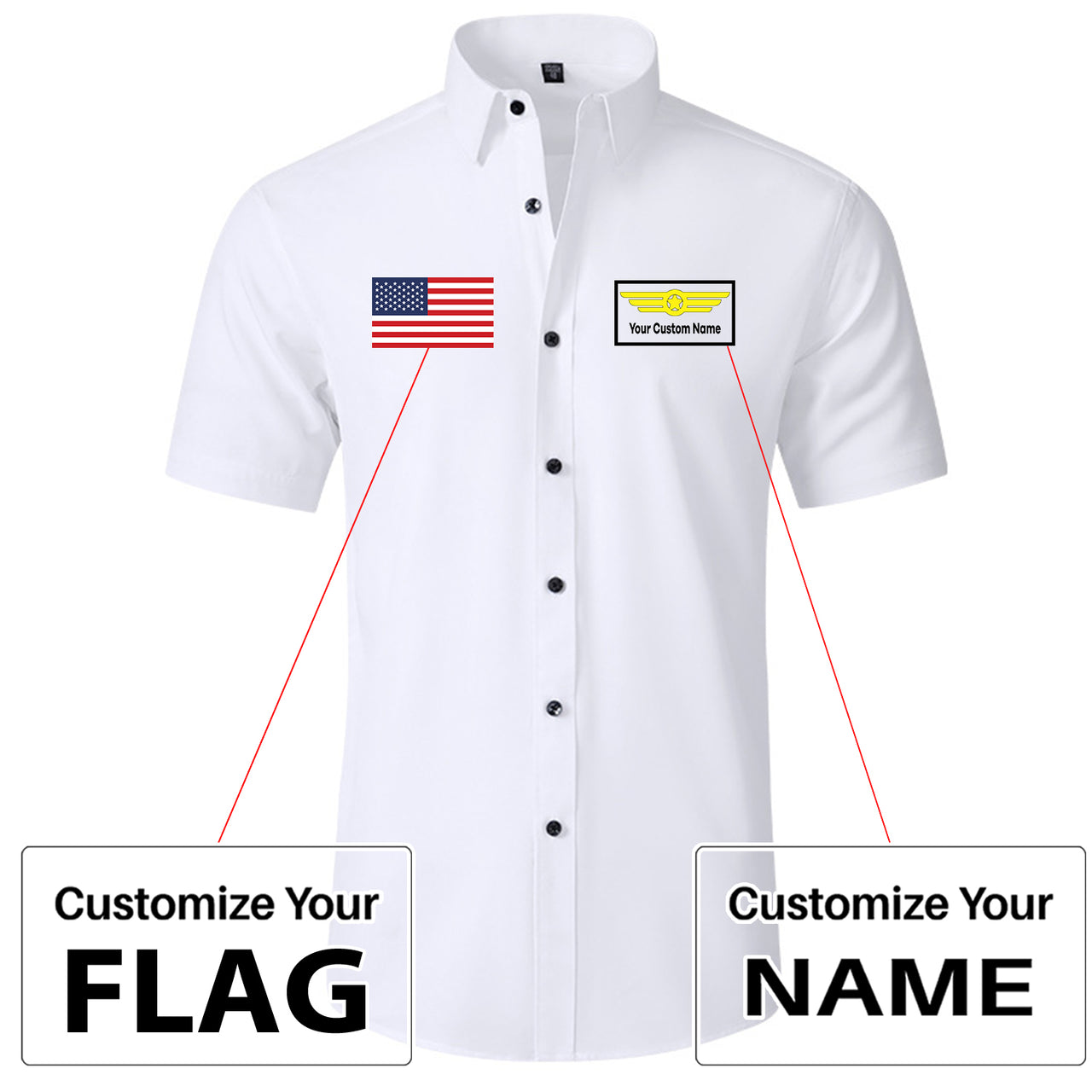 Custom Flag & Name with Badge 1 Design Super Quality Short Sleeve Shirts