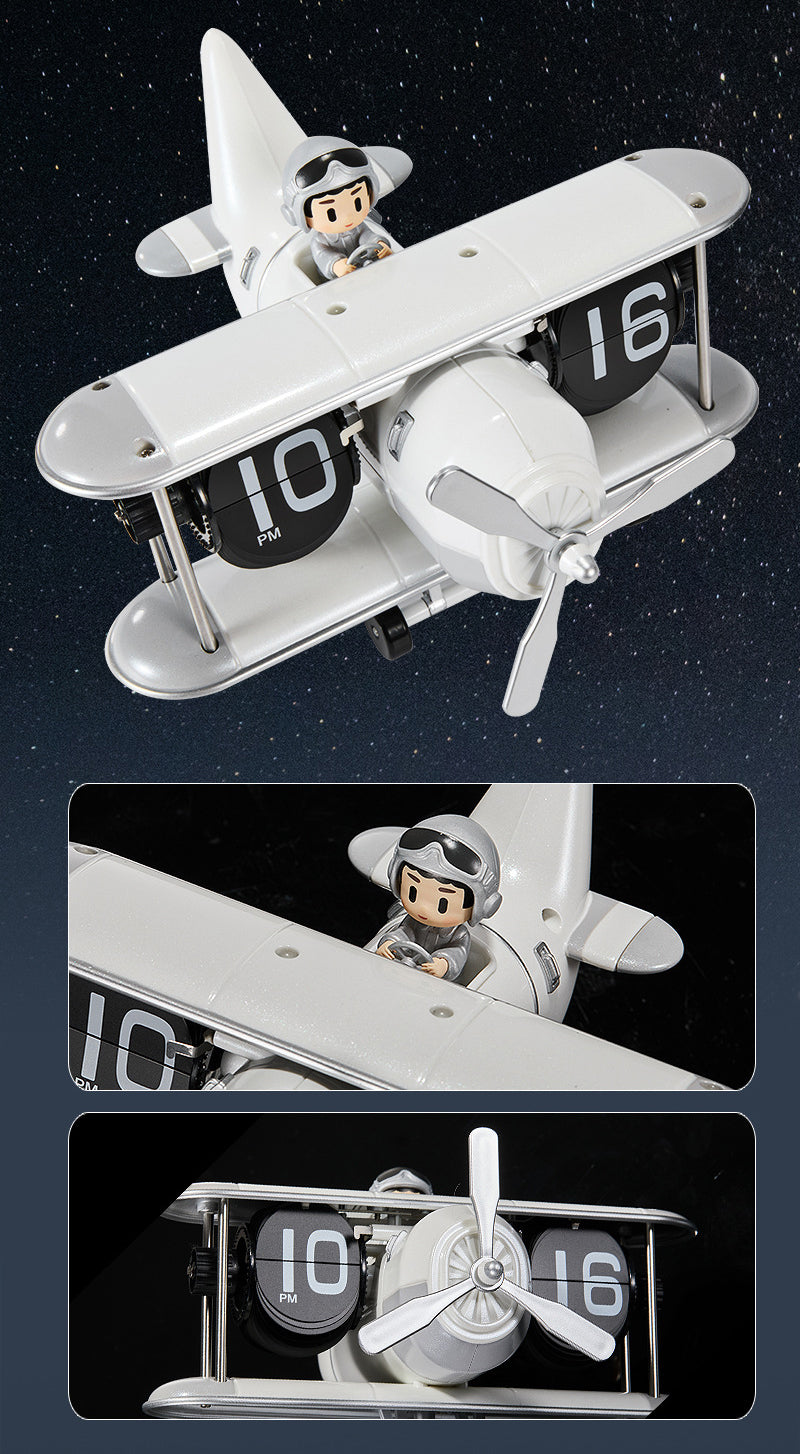 Retro Airplane Style Battery Powered Silent Desk Alarm Clock