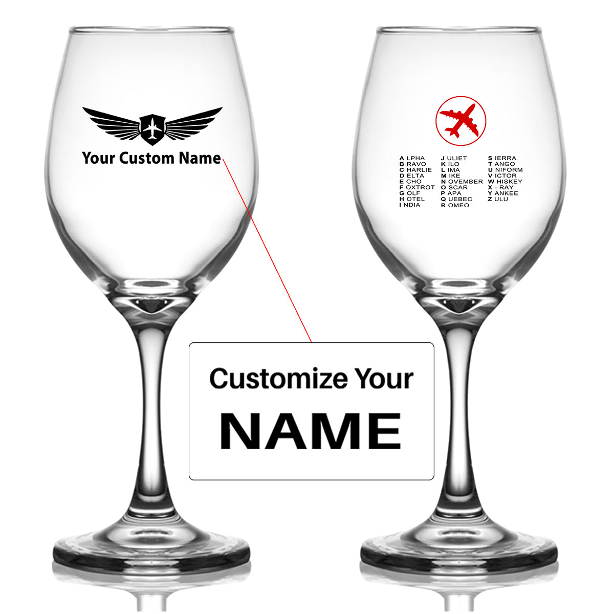 Aviation Alphabet 2 Designed Wine Glasses