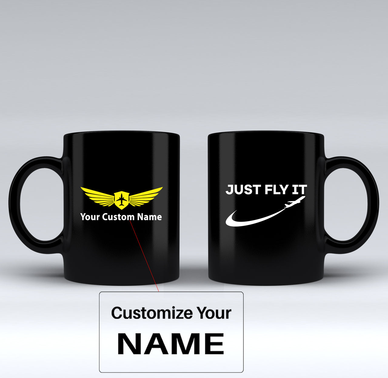 Just Fly It 2 Designed Black Mugs