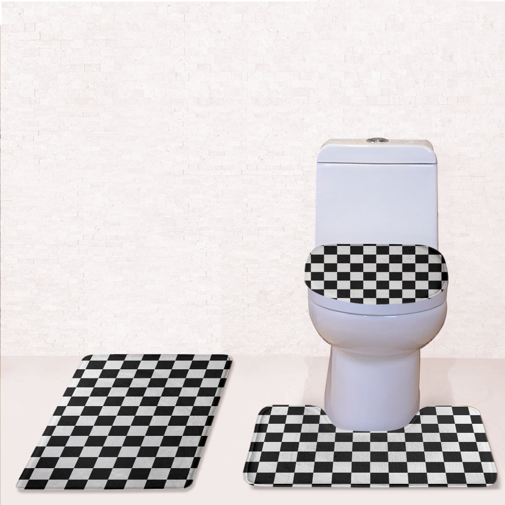 Black & White Boxes Designed Toilet Seat Cover Three-piece Set