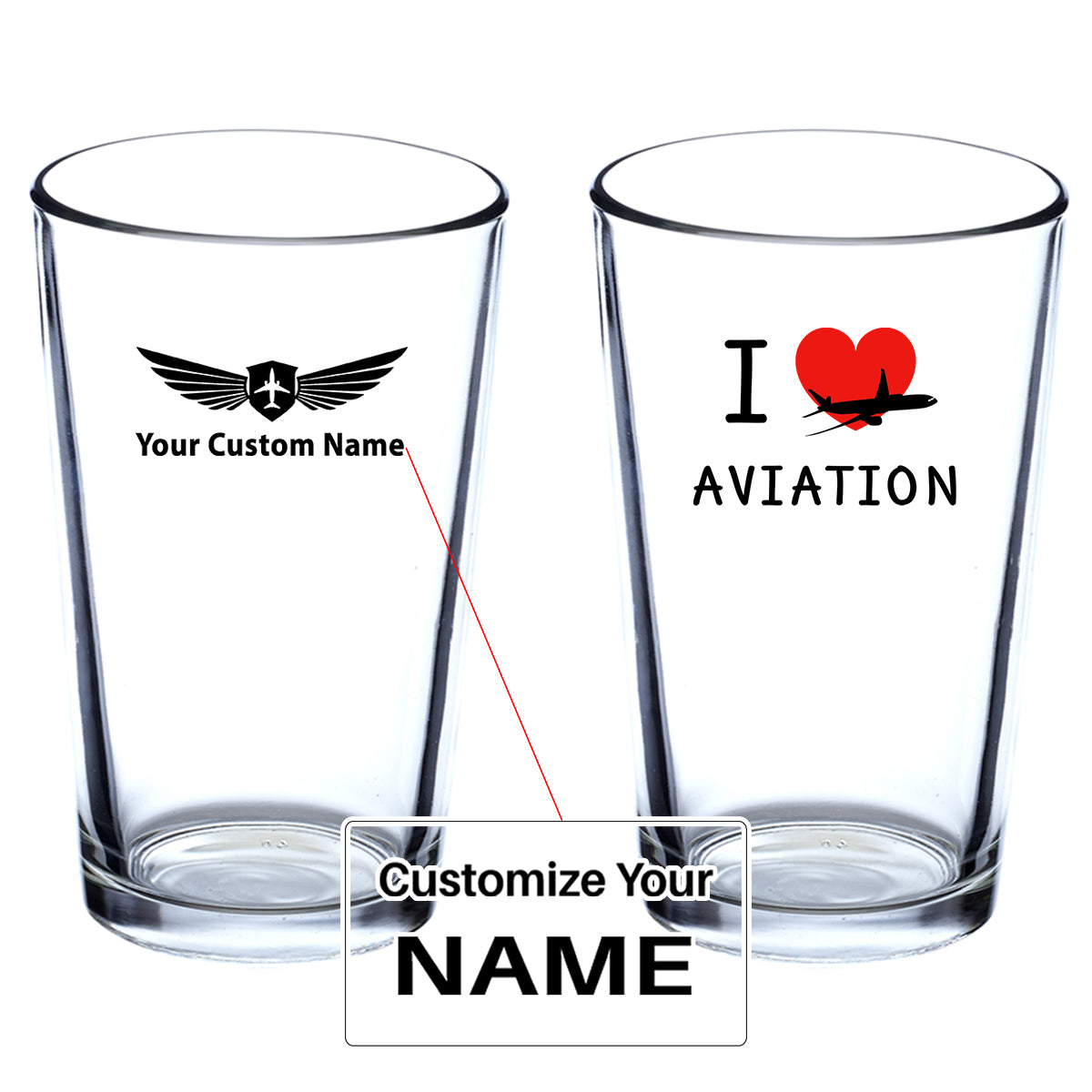 I Love Aviation Designed Beer & Water Glasses