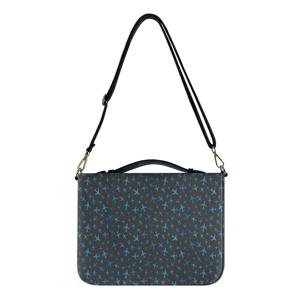 Many Airplanes Gray 2 Designed PU Accessories Bags Strap Style