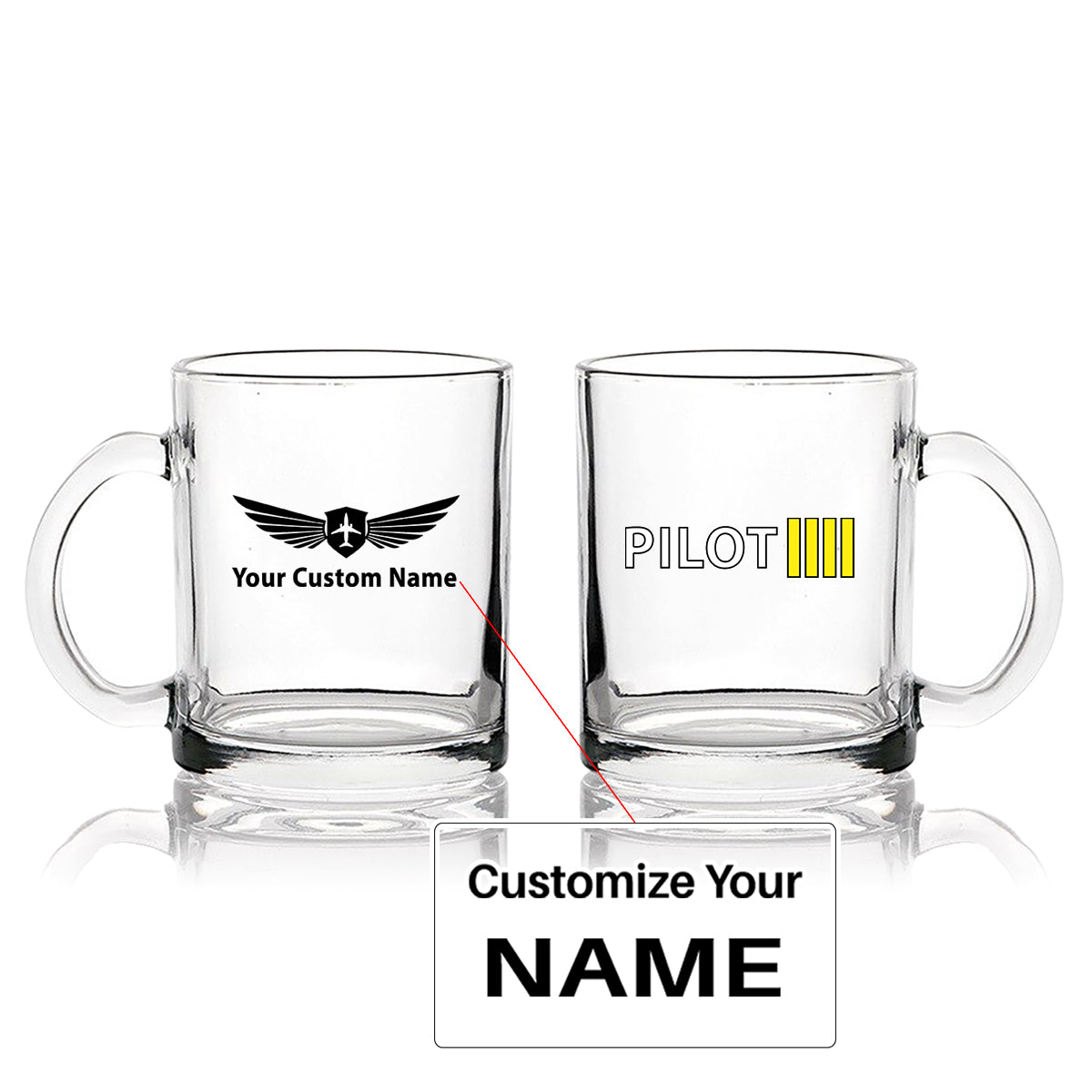 Pilot & Stripes (4 Lines) Designed Coffee & Tea Glasses